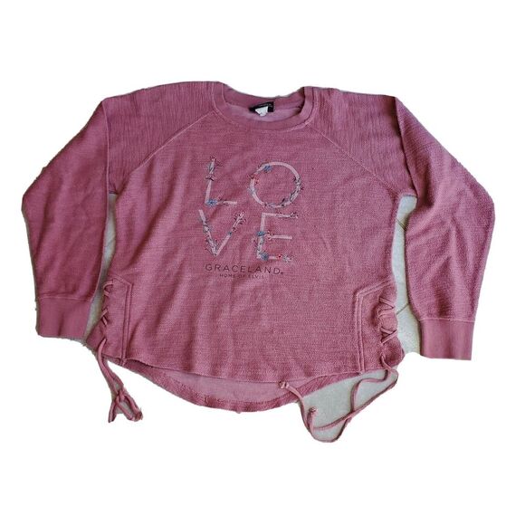 Graceland (Elvis) LOVE Sweater Pink‎ Long Sleeve Cotton Blend Women's Size Large - Picture 1 of 10